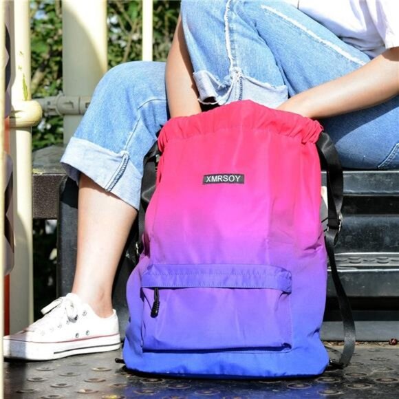 Gym Drawstring Backpack Water Resistant StringBag Nylon Cinch Sport Bag Sackpack - Picture 4 of 7